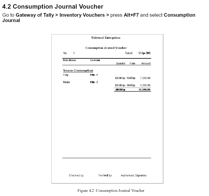 ' Consumption Journal Voucher' Report @ Tally.ERP 9